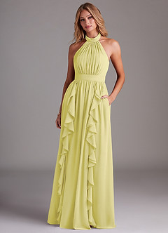 Azazie Avary Brautjungfernkleider A-Linie Plissee Chiffon Kleid Zitronensorbet image4
