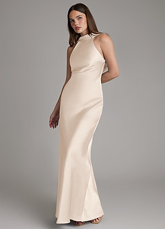 Azazie Dimitra Bridesmaid Dresses White Alabaster A-Line Pleated Stretch Satin Dress image6
