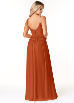 Azazie Rayna Bridesmaid Dresses Burnt Orange A-Line V-Neck Pleated Chiffon Dress image2