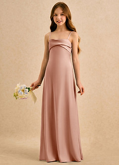 Azazie Mirabella Girls Formal Flower Girl Dresses Rose Gold Sheath Sweetheart Neckline Stretch Satin Dress image2