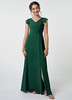 Azazie Claudine Junior Emerald A-Line Pleated Chiffon Dress image1