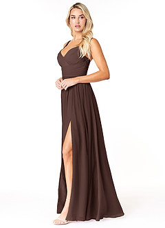 Azazie Chanel At-home Try On Dresses Black A-Line Pleated Chiffon Dress image3