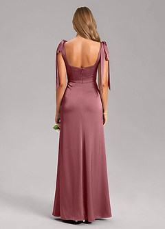 Azazie Frostine Bridesmaid Dresses Desert Rose A-Line Bow Stretch Satin Dress image8