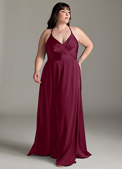 Azazie Davis Bridesmaid Dresses Mulberry A-Line Pleated Stretch Satin Dress image7