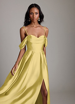 Azazie Loisa Abiti da Damigella Abito A-Line in Raso Elasticizzato a Spalla Scoperta Canarino image5