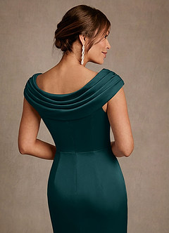 Azazie Irvine Mother of the Bride Dresses Pine A-Line Pleated Stretch Satin Dress image6