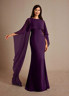 Azazie Milfred Mother of the Bride Dresses Grape Sheath Boatneck Stretch Satin Dress image4