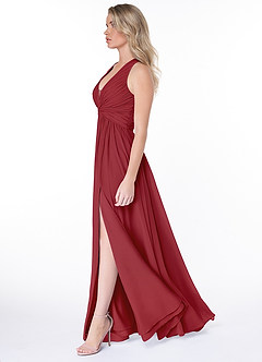 Azazie Jaclyn Brautjungfernkleider A-Linie Plissee Chiffon Kleid Granatapfelrot image3