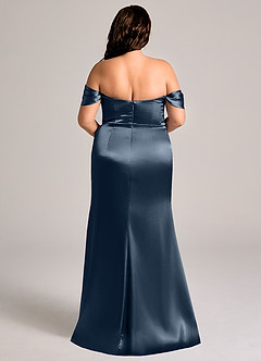 Azazie Saige Bridesmaid Dresses Dark Navy Sheath Off the Shoulder Metallic Satin Convertible Dress image10