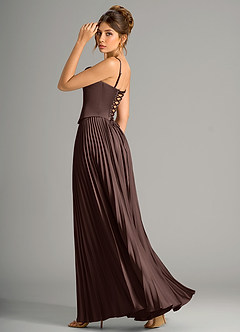 Azazie Saedra Bridesmaid Dresses Ganache A-Line Corset Stretch Satin Dress image8