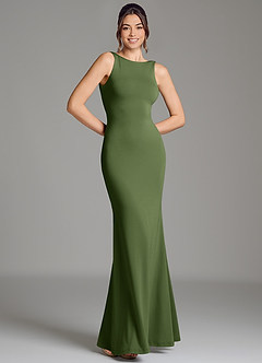 Azazie Gwen Bridesmaid Dresses Olive Mermaid Pleated Premium Stretch Jersey Dress image3