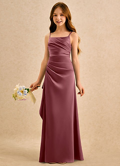 Azazie Cannoli Girls Formal Sukienki dla dziewczynek sypiących kwiaty Linia A Pofałdowany Satyna elastyczna Długość podłogi Sukienka image4