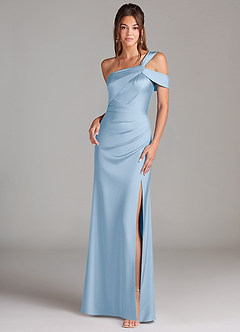 Azazie Wynter Abiti da Damigella Abito Tubino in Raso Elasticizzato Monospalla Azzurro Polvere image1