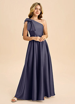 Azazie Penguin Junior Abito A-Line in Raso Elasticizzato Fiocco Stormy image4