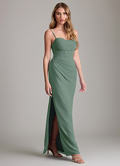 Azazie Mai Bridesmaid Dresses Eucalyptus Sheath Pleated Chiffon Dress image3