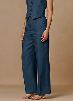 front Belicia Dark Navy 100% Linen Pants