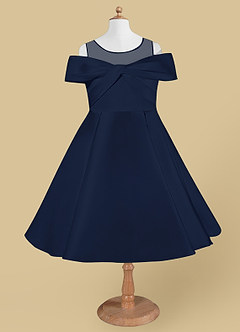 Azazie Shirin Flower Girl Dresses Dark Navy A-Line Off the Shoulder Matte Satin Dress image5