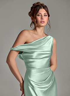 Azazie Emerson Bridesmaid Dresses Agave Mermaid Off the Shoulder Metallic Satin Dress image7