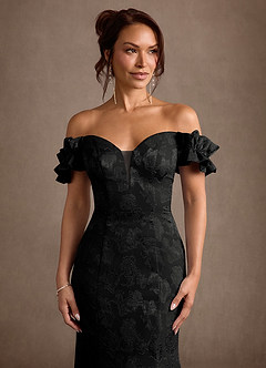 Azazie Allison Brudens mor kjoler Havfrue Off the shoulder Blomsterudbrændthed Gulvlængde Kjole image6