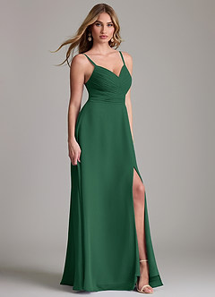 Azazie Terese Vestidos de damas de honor Vestido de Verde Oscuro de Gasa de Corte en A con Plisado image3