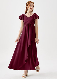 Azazie Omari Junior Mulberry A-Line Pleated Stretch Satin Dress image3