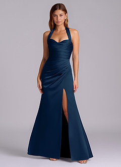 Azazie Destiny Bridesmaid Dresses Dark Navy Mermaid Sweetheart Neckline Stretch Satin Dress image4