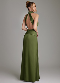 Azazie Gracelynn Vestidos de damas de honor Vestido de Oliva de Satén Elástico de Corte Recto con Plisado image9