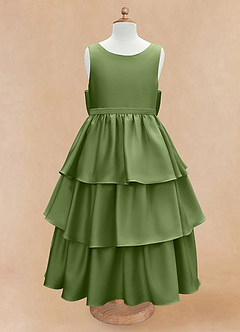 Azazie Margie Flower Girl Dresses Juniper A-Line Bow Stretch Satin Dress image4