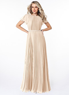 Azazie Kara Bescheiden Bruidsmeisjekleding A-Lijn Geplooid Chiffon Vloerlengte Jurk image1