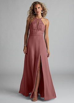 Azazie Rona Bridesmaid Dresses Desert Rose A-Line Lace Chiffon Dress image1