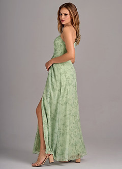 Azazie Brooke Bridesmaid Dresses Green Fern Floral A-Line One Shoulder Chiffon Dress image5
