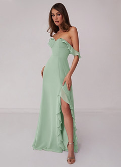 Barbie ♥ Azazie Bridesmaid Dresses Agave A-Line Off the Shoulder Chiffon Convertible Dress image4