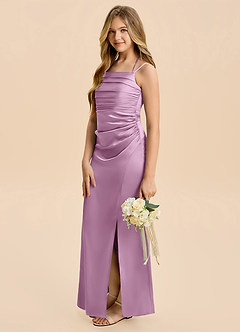 Azazie Nova Junior Wisteria Sheath Pleated Stretch Satin Dress image4