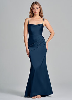 Azazie Olea Jurken voor bruidsmeisjes Converteerbaar Jurk van Stretch Satijn met Zeemeermin Strapless Donkere Marine image6