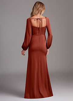 Azazie Charissa Bridesmaid Dresses Terracotta Sheath Long Sleeve Stretch Satin Dress image8