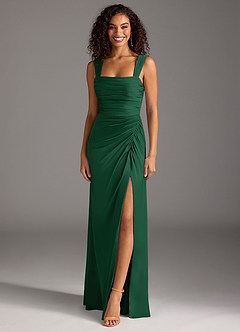 Azazie Jesaphine Bridesmaid Dresses Dark Green Sheath Bow Stretch Satin Dress image1