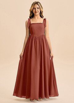 Azazie Delia Junior Abito A-Line in Chiffon Fiocco Auburn image5