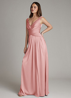 Azazie Pauline Finale sale Jurk van Stretch Satijn met A-lijn Geplooide Blushing Pink image7