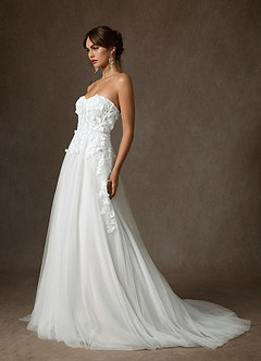Azazie Wynery Wedding Dresses Diamond White Ball-Gown Off the Shoulder Lace Dress image9