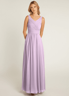Azazie Pierrette Bridesmaid Dresses Frosted Lilac A-Line Pleated Chiffon Dress image1