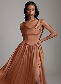 Azazie Novi Bridesmaid Dresses Bronzer A-Line with Pockets Stretch Satin Dress image3
