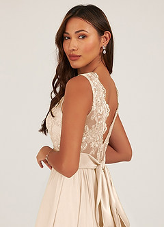 Azazie Gertrude Bridesmaid Dresses White Alabaster A-Line Lace Chiffon Dress image7