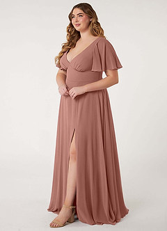 Azazie Kimber Bridesmaid Dresses Cedar Rose A-Line Flounce Sleeve Chiffon Dress image11
