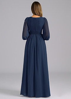 Azazie Palerma Robes de demoiselle d'honneur Robe Trapèze en Mousseline de soie Manche longue Bleu Marine Foncé image2