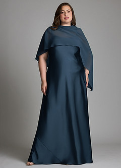 Azazie Jaleesa Bridesmaid Dresses Dark Navy Sheath High Neck Stretch Satin Dress image7