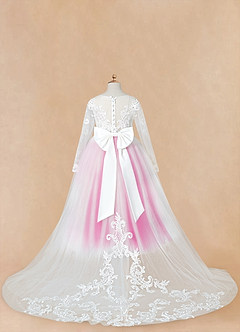 Azazie Elodie Flower Girl Dresses Ivory Fuchsia Ball-Gown Lace Dress image13