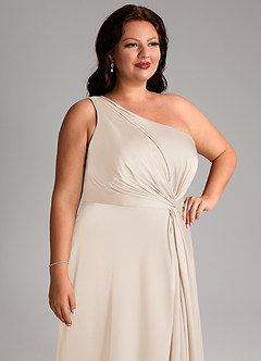 Azazie Brooke Brautjungfernkleider A-Linie One-Shoulder Stretch-Satin Kleid Alabaster Weiß image13
