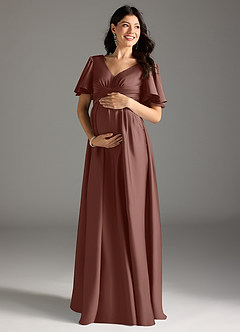 Azazie Verna Gravid brudtärna klänningar Klänning A-Line Ruched Golvlängd Stretch Satin image3