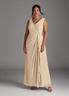 Azazie Manuella Kleider für die Brautmutter A-Linie V-Hals Gefaltet Chiffon Kleid Champagner image11