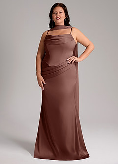 Azazie Sorrel Bridesmaid Dresses Espresso Mermaid Strapless Stretch Satin Convertible Dress image5
